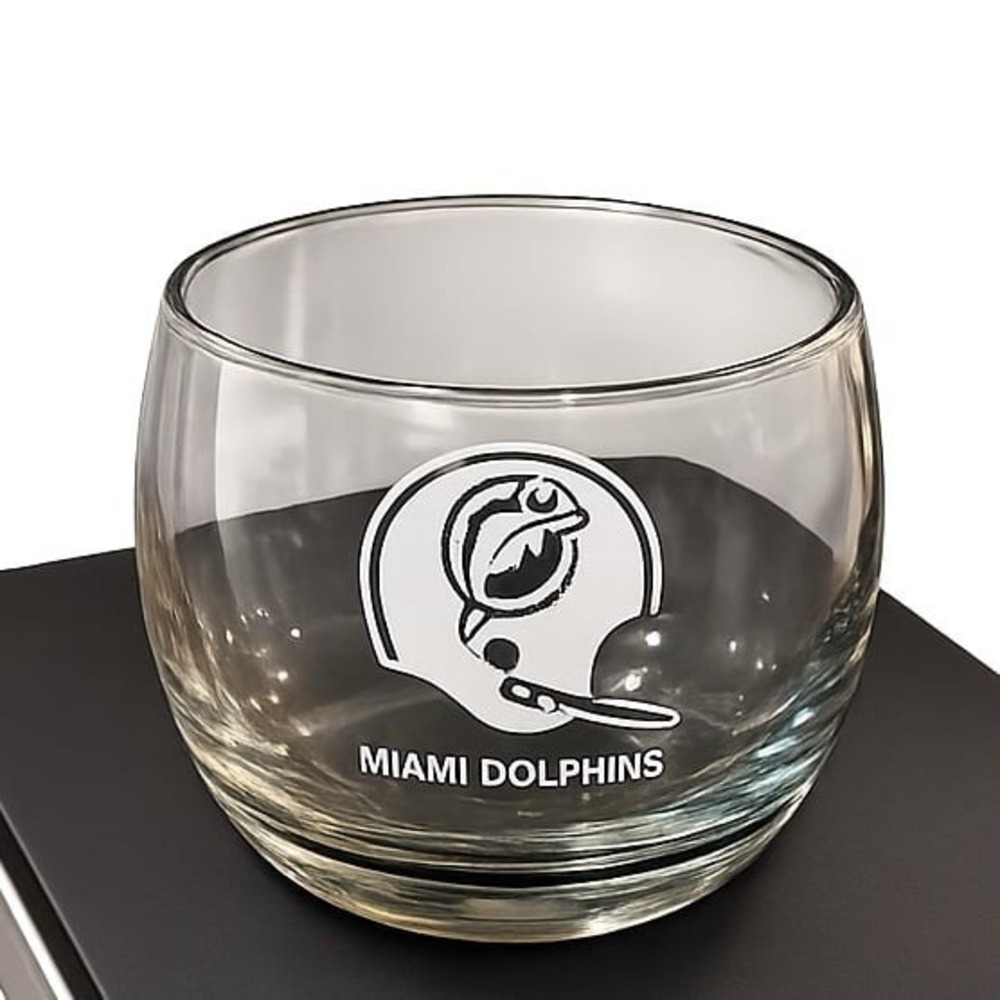 Vintage 1970s Miami Dolphins Smoked Whiskey Glass NFL Barware 3"
